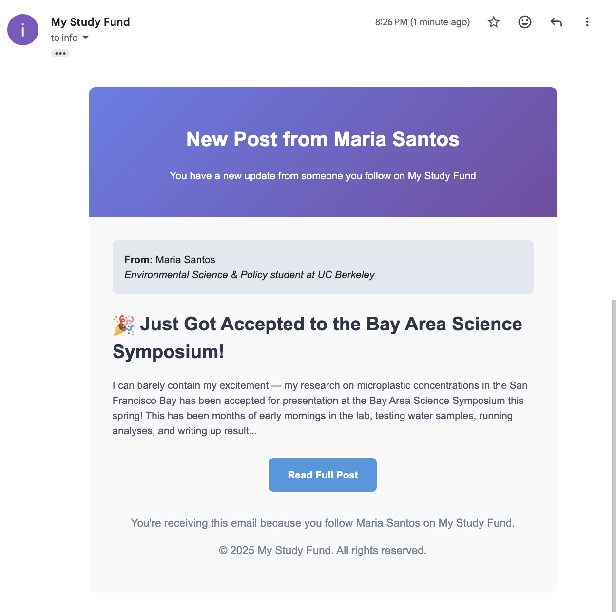 Email Updates Screenshot